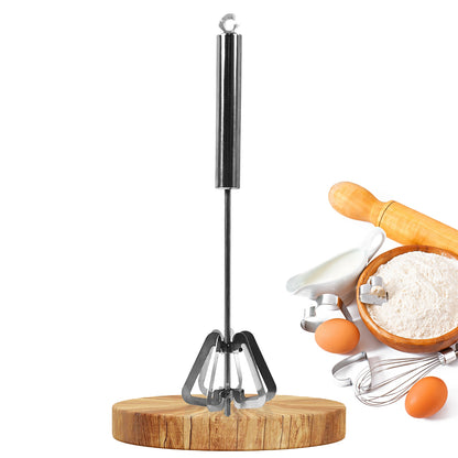 Stainless Steel Push Egg Whisk and Hand Blender – Manual Egg Beater, Milk Frother and Kitchen Mixing Tool