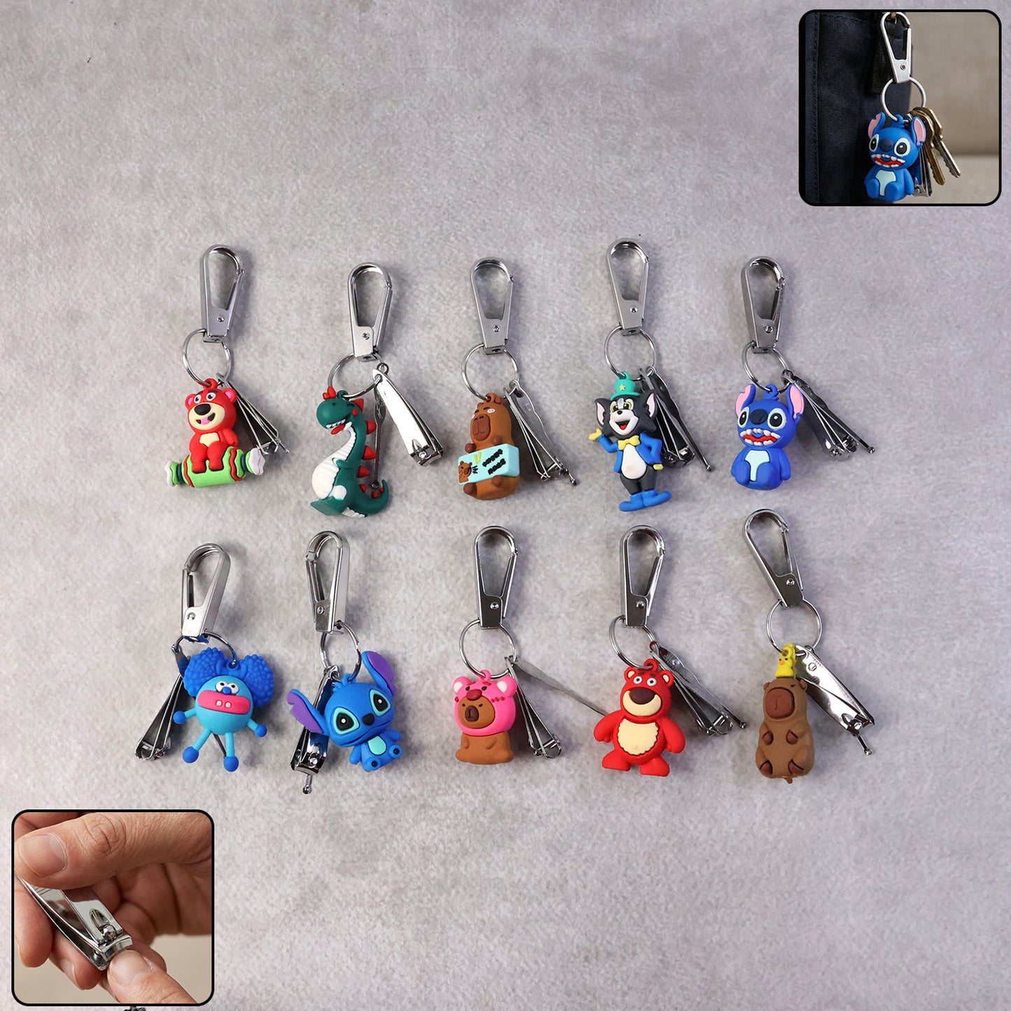 Mix Design Cartoon Nail Cutter Keychain with Mini Nail Clipper – Cute Character Keyring Nail Trimmer for Kids & Adults (1 Pc)