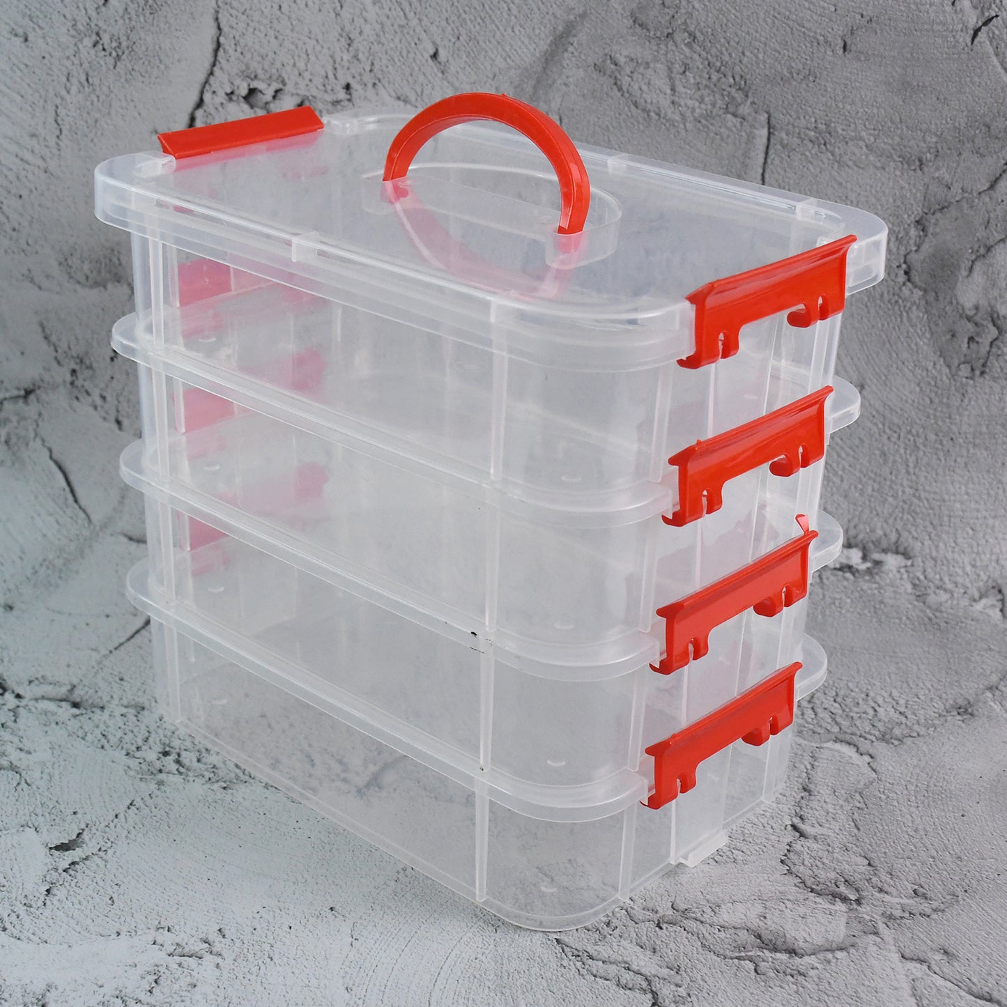4 Layer Transparent Plastic Storage Box with Handle Stackable Modular Organizer Container for Jewelry Beads Tools Sewing Accessories Hardware and Stationery (1 Pc)
