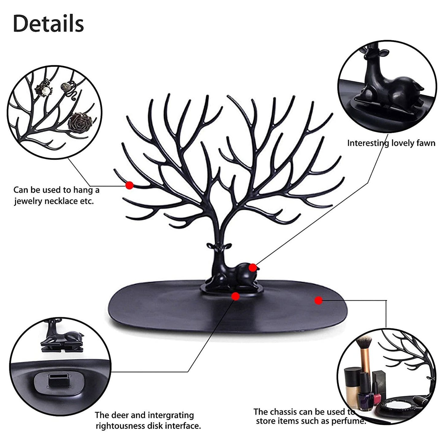 Deer Shaped Jewellery Display Holder | Necklace, Earring &amp; Ring Organizer Stand with Tray