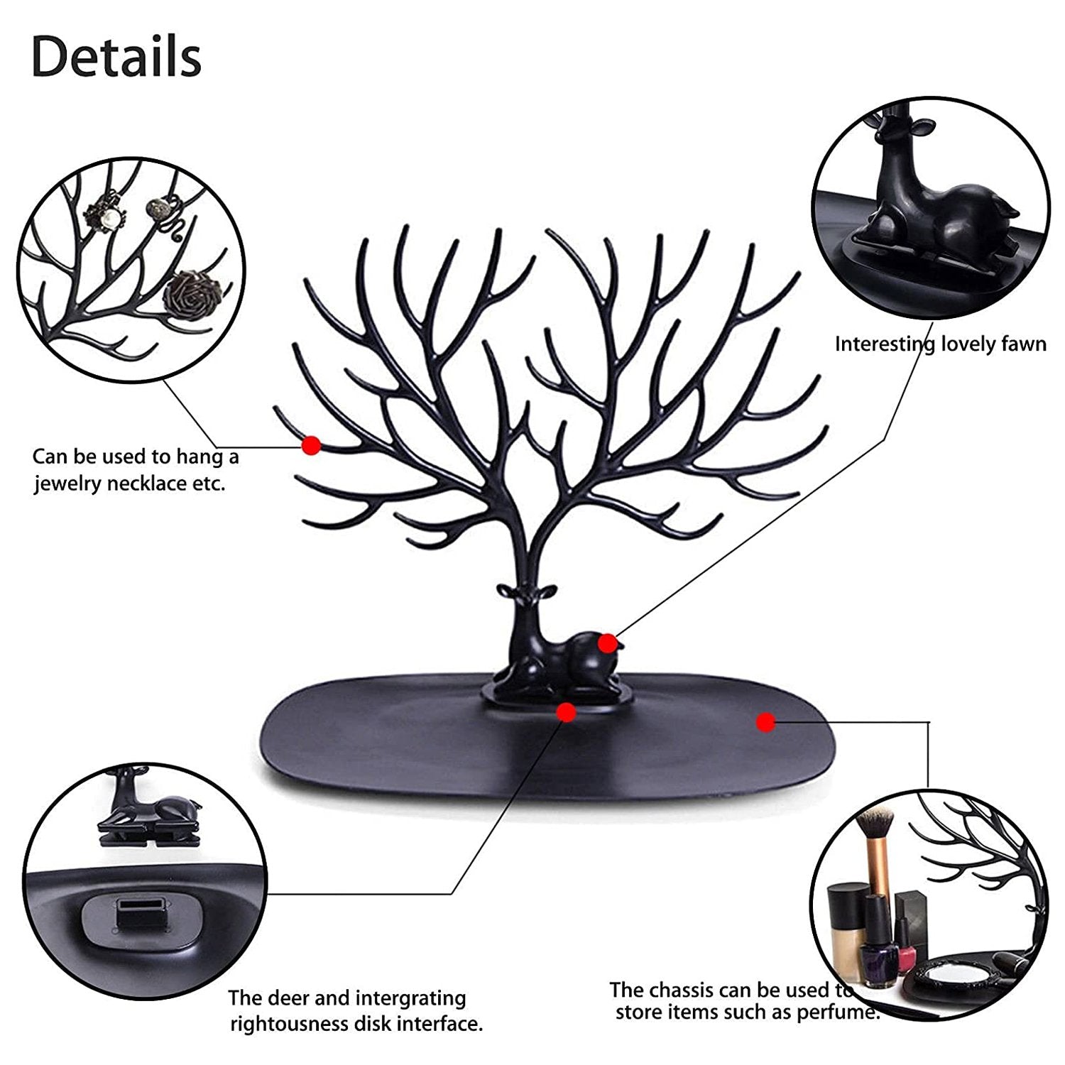 Deer Shaped Jewellery Display Holder | Necklace, Earring &amp; Ring Organizer Stand with Tray