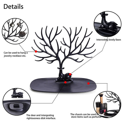 Deer Shaped Jewellery Display Holder | Necklace, Earring &amp; Ring Organizer Stand with Tray