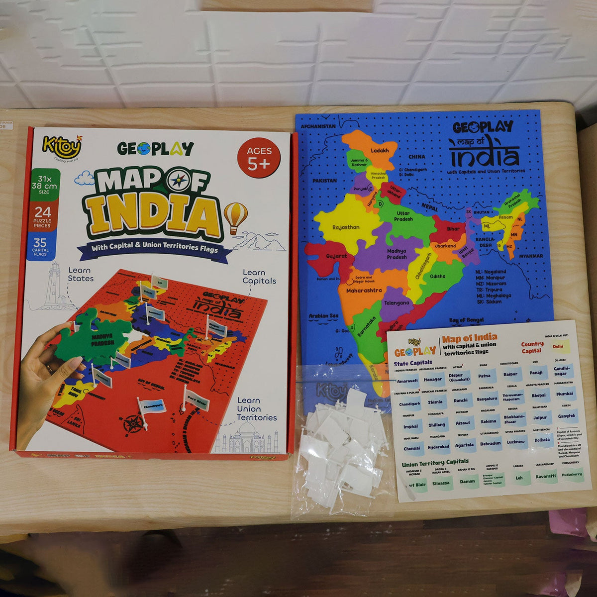 India Map Geography Learning Puzzle With State Pieces And Capital Flag Activity