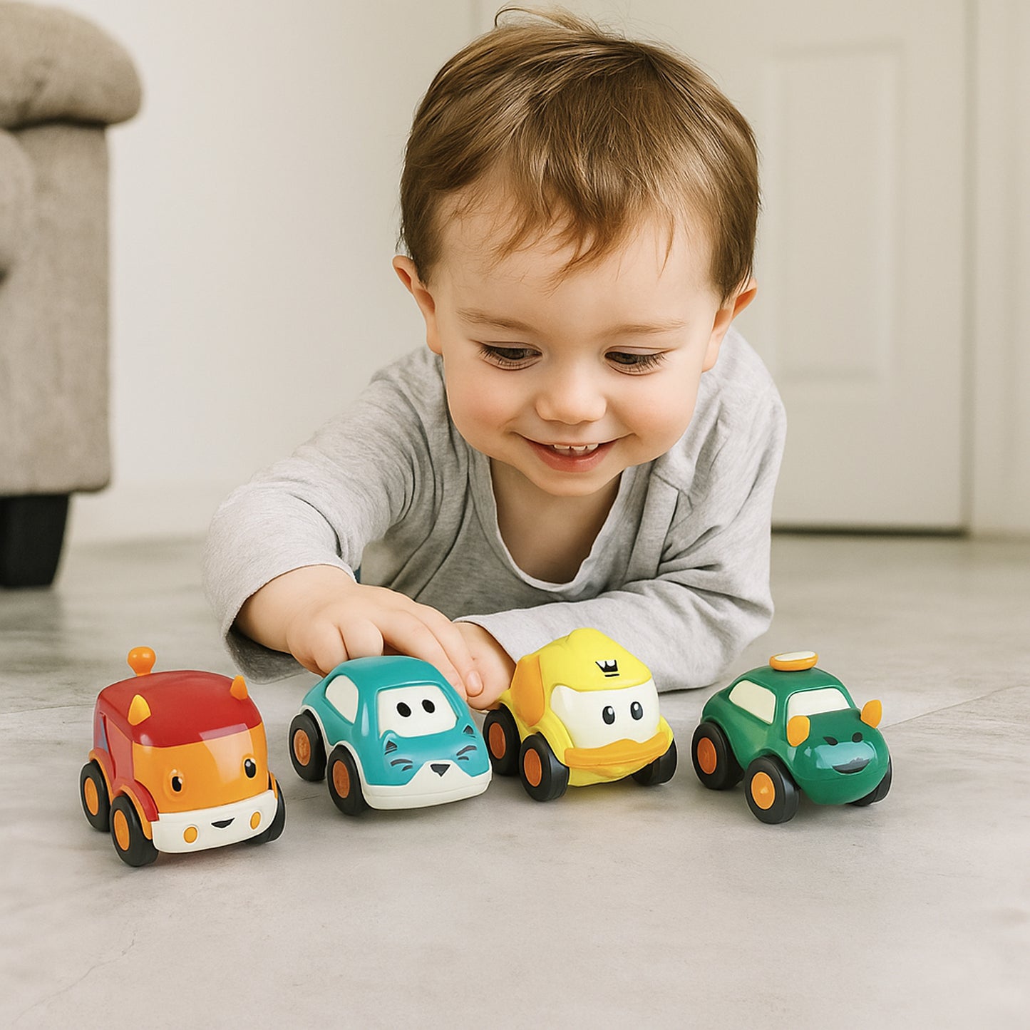 Cartoon Pull-Back Car Toy Set for Kids | Colorful Mini Toy Cars with Cute Cartoon Faces, Pull-Back Action & Fun Learning Play for Toddlers (12 Pcs)