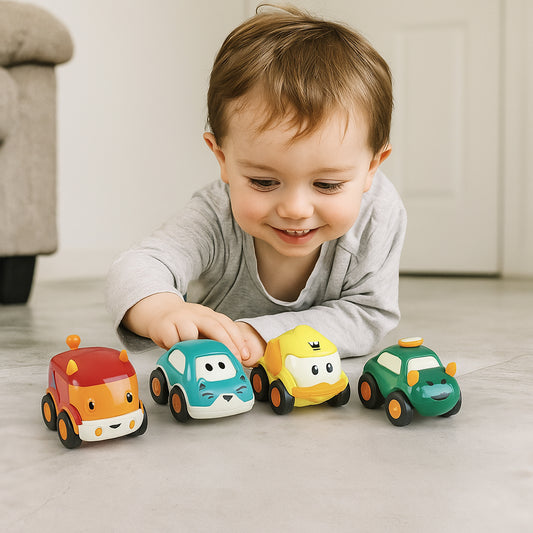 Cartoon Pull-Back Car Toy Set for Kids | Colorful Mini Toy Cars with Cute Cartoon Faces, Pull-Back Action & Fun Learning Play for Toddlers (12 Pcs)