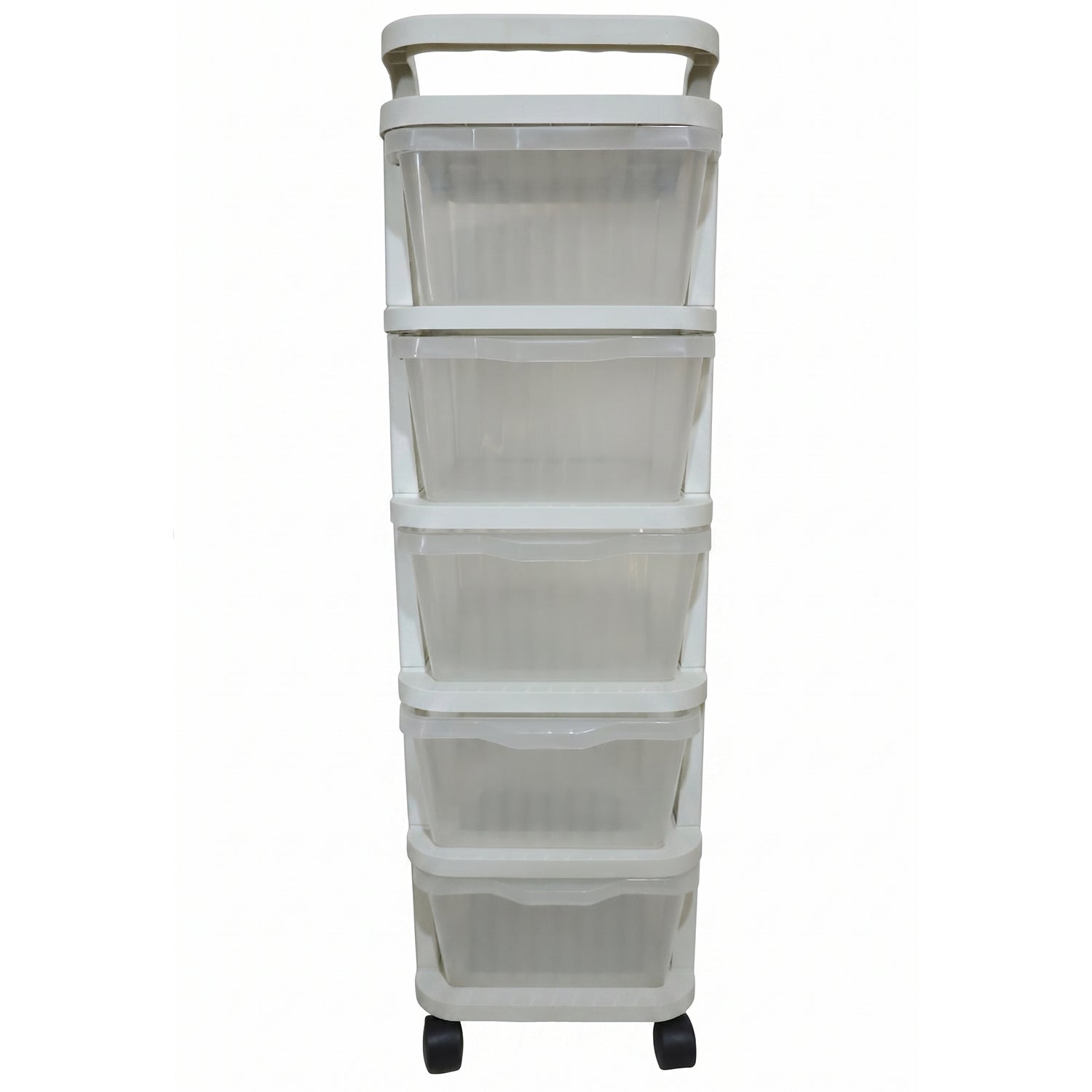 5 Layer Plastic Storage Drawer Rack with Wheels Multipurpose Rolling Organizer Cabinet for Home Kitchen Bathroom Office Bedroom and Laundry Storage (1 Pc)