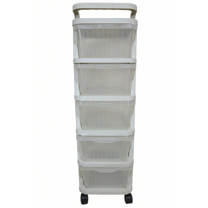 5 Layer Plastic Storage Drawer Rack with Wheels Multipurpose Rolling Organizer Cabinet for Home Kitchen Bathroom Office Bedroom and Laundry Storage (1 Pc)