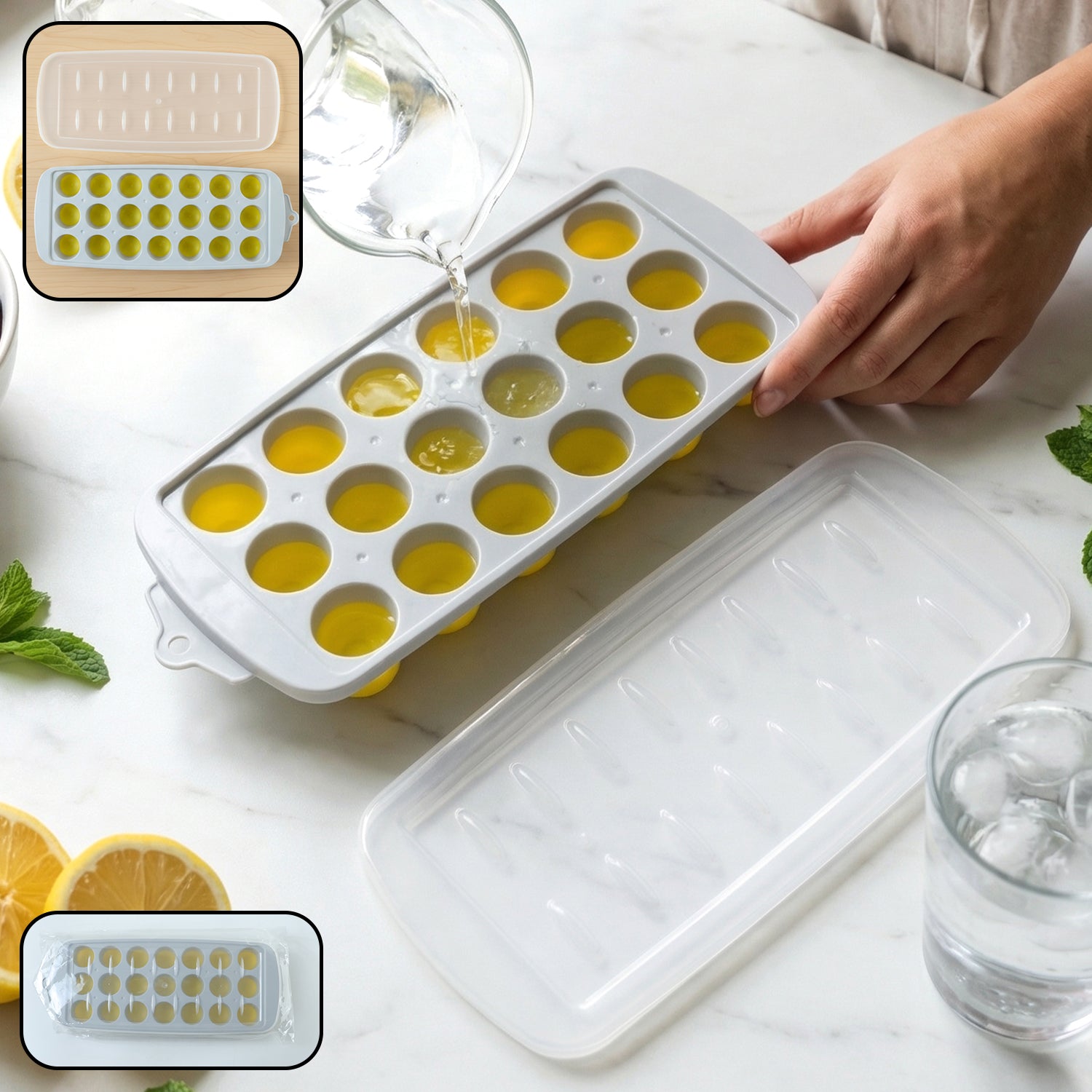 Round Ball Ice Cube Tray with Lid, 21 Grid Ice Ball Mold for Freezer, Reusable Ice Cube Tray for Juice, Chocolate, Jelly, Candy & Frozen Treats (1 Pc)