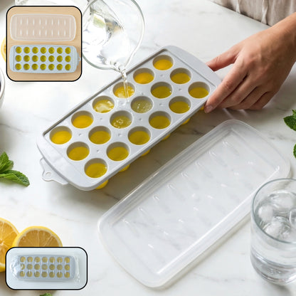 Round Ball Ice Cube Tray with Lid, 21 Grid Ice Ball Mold for Freezer, Reusable Ice Cube Tray for Juice, Chocolate, Jelly, Candy & Frozen Treats (1 Pc)