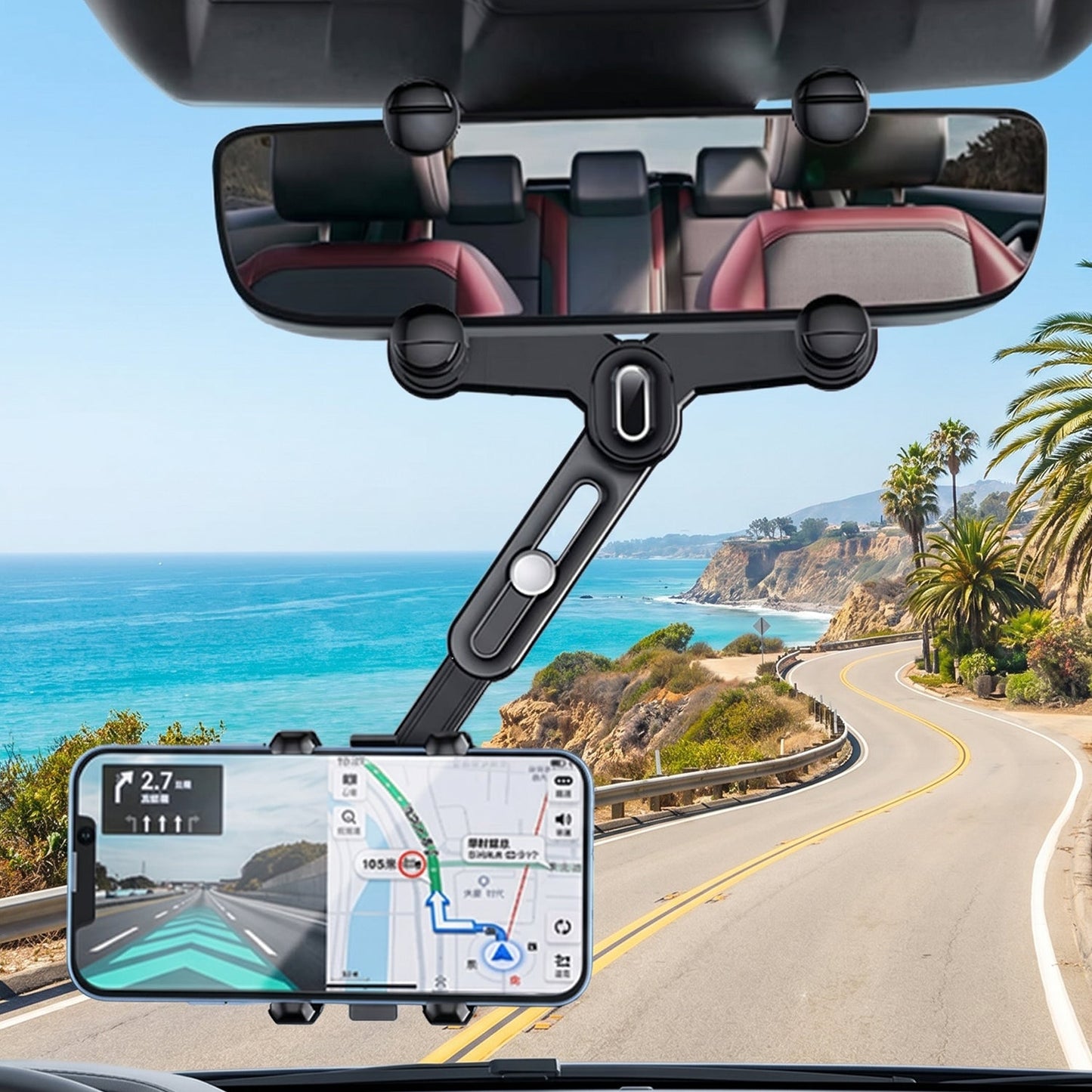 Car Rear View Mirror Phone Holder 360 Adjustable Retractable