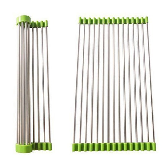 Foldable Roll Up Dish Drying Rack Stainless Steel Kitchen Sink Drain Rack Portable Over Sink Drying Mat for Dishes Fruits Vegetables and Cookware (1 Pc)