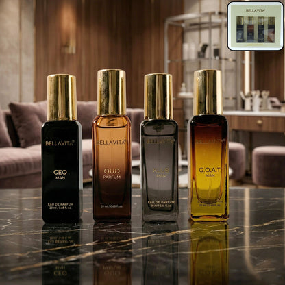 Bellavita Mens Luxury Perfume Gift Set - 4 Pc 20 ML Each