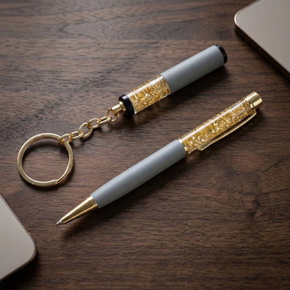 Premium Crystal Ball Pen and Decorative Keychain Combo Gift Set, Stylish Ballpoint Writing Pen with Keyring (1 Set)