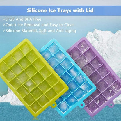 Silicone Ice Cube Tray with 24 Cavities, Flexible Food Grade Ice Cube Mold for Freezer, Reusable Ice Tray for Whiskey, Cocktails, Juice, Chocolate, Candy and Baby Food (1 Pc)