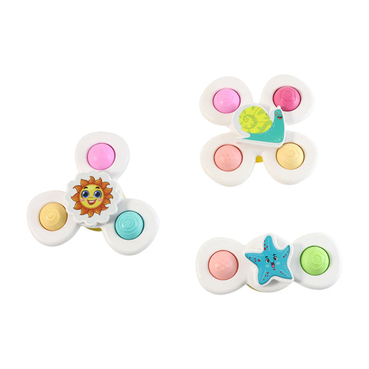 White Baby Spinner Toy Set – Sensory Suction Spin Toys for Tummy Time, Motor Skill Development & Early Learning Stimulation (3 Pc Set)