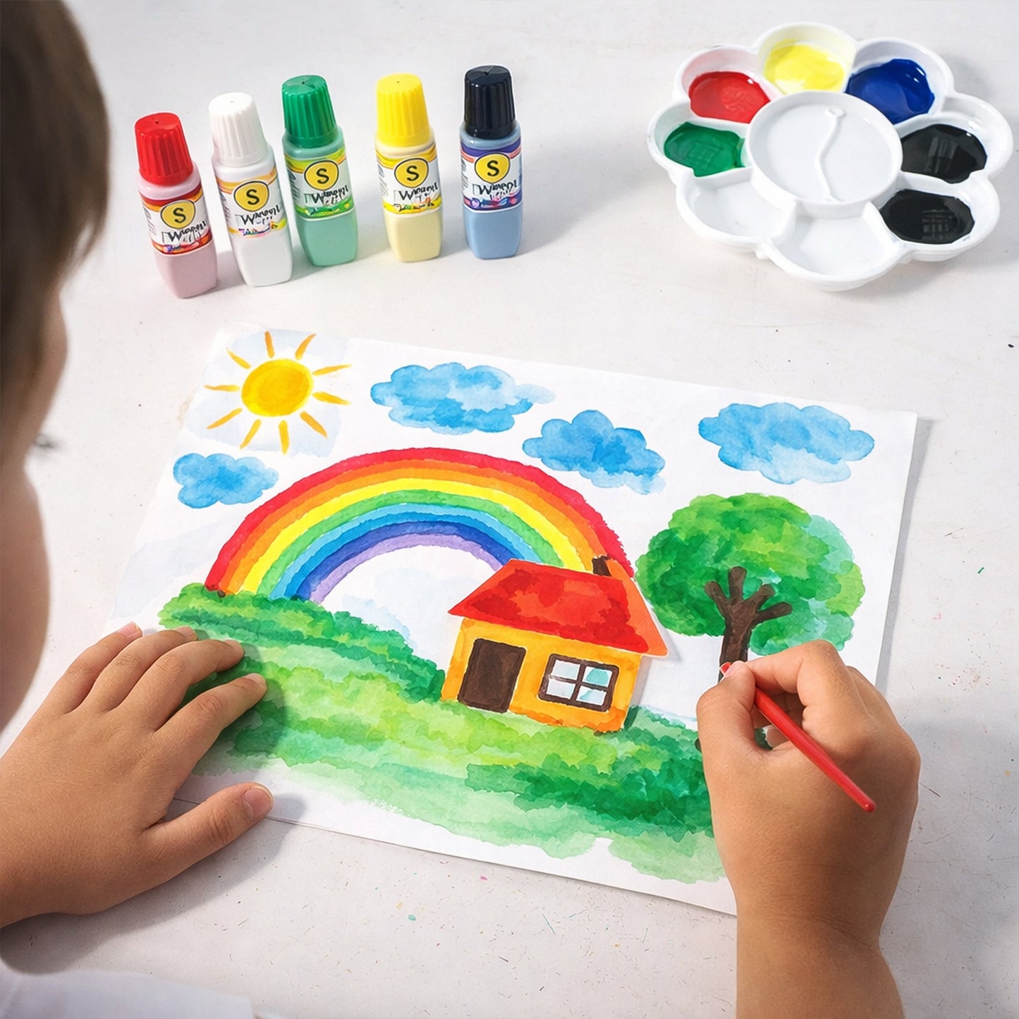 Kids Water Colour Painting Set with Brush &amp; Mixing Palette – Creative Art & Drawing Colour Set for Children (1 Set)