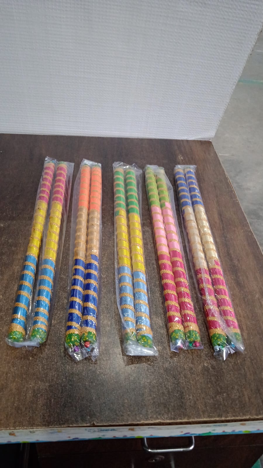 Traditional Decorative Dandiya Sticks Pair for Navratri and Garba – Colorful Wooden Dandiya Rods with Festive Wrapping (2 Pieces)