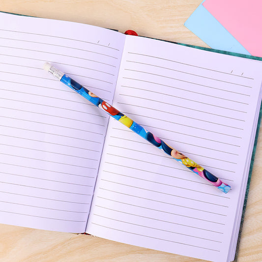 Premium Cartoon-Printed Graphite Pencils Set for Kids – 12-Piece Pack with Eraser Tips. Attractive Multicolour Character Design Pencils for Daily Use