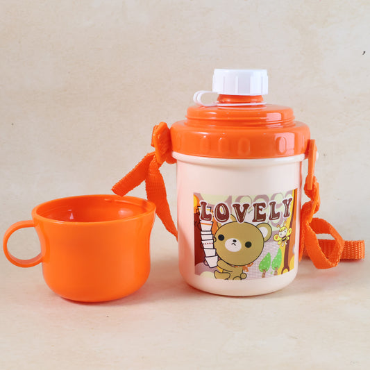 Lovely Cartoon Printed Plastic Cup with Lid & Strap – Kids Drinking Cup with Handle, Leak-Resistant Design for Home, School & Travel (350 ML, 1 Pc)