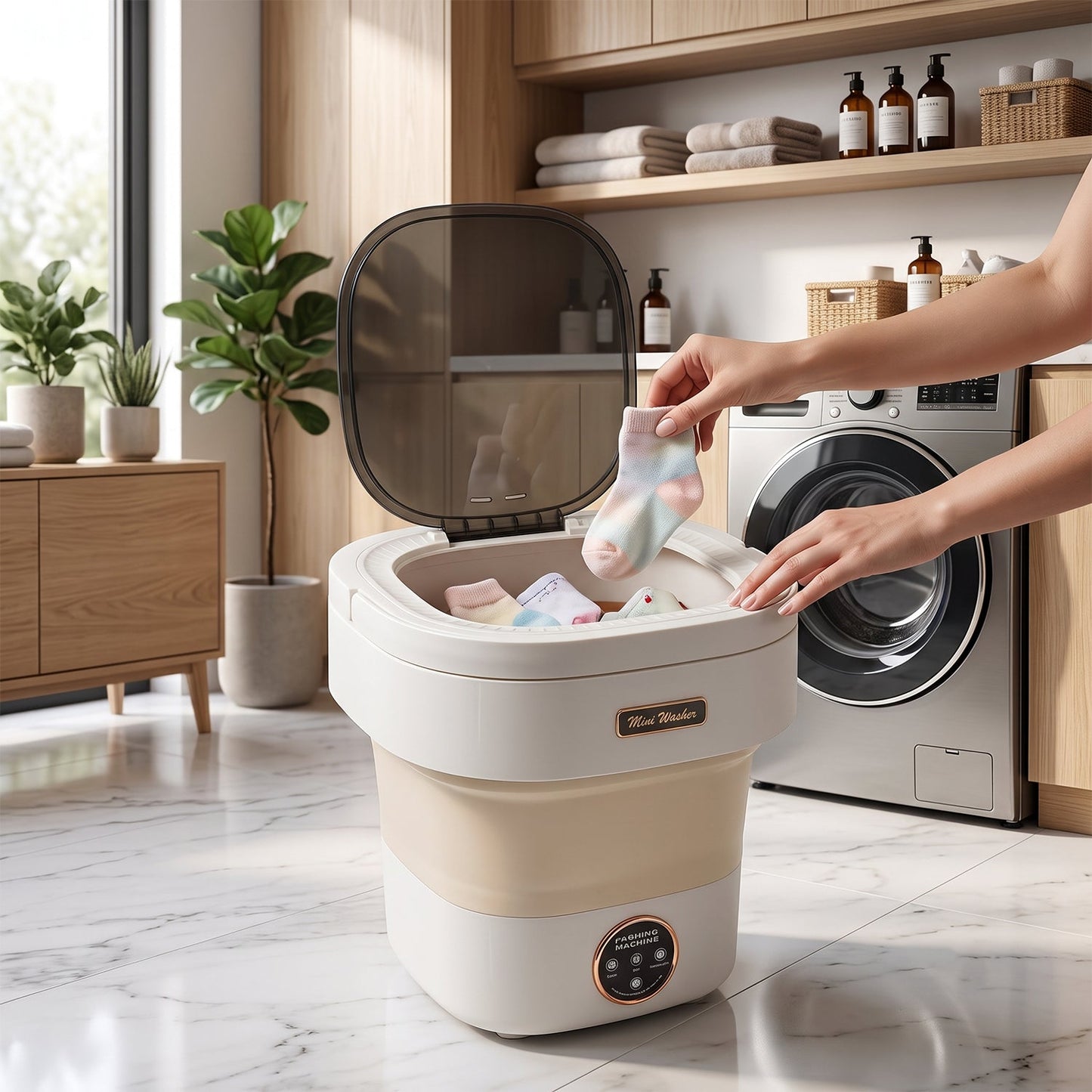 Portable Folding Washing Machine Mini Collapsible Washer with Spin Basket for Socks Underwear Baby Clothes Travel Hostel and Apartment Use (1 Pc)
