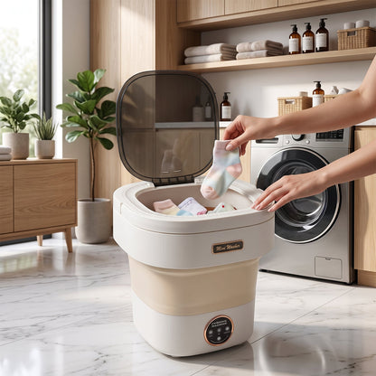 Portable Folding Washing Machine Mini Collapsible Washer with Spin Basket for Socks Underwear Baby Clothes Travel Hostel and Apartment Use (1 Pc)