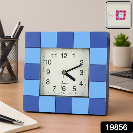 Square Quartz Table Clock Battery Operated Analog Desk Clock with Easy Read Dial and Modern Block Pattern Frame for Home, Office and Study Table