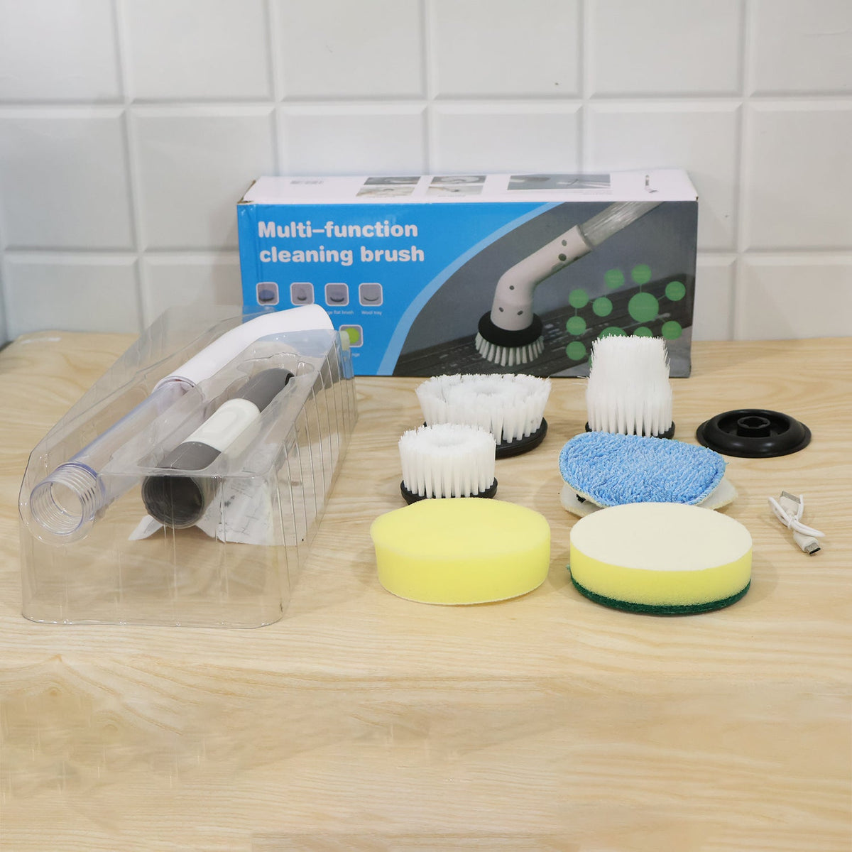 Multi Function Plastic Cleaning Brush Set with Long Handle and Interchangeable Heads for Bathroom, Kitchen and Home