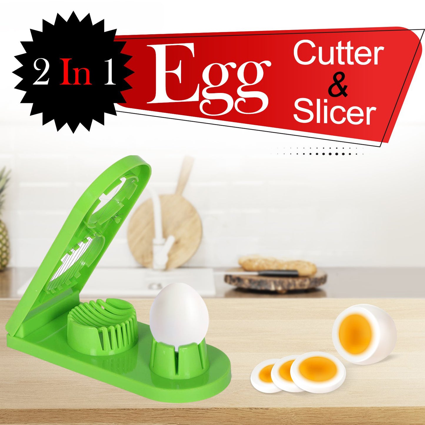 2 in 1 Double Cut Boiled Egg Cutter and Slicer with Stainless Steel Wire – Easy Egg Slicing Tool for Kitchen Use