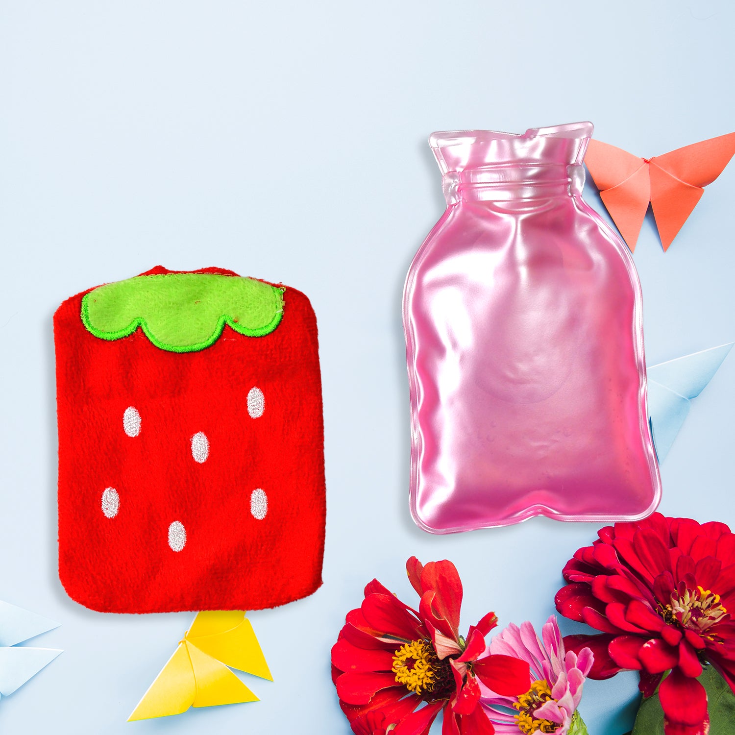 Strawberry Small Hot Water Bag with Soft Cover – Portable Natural Rubber Heat Therapy Bottle for Pain Relief, Menstrual Cramps, Neck, Shoulder, Back and Hand Warmer