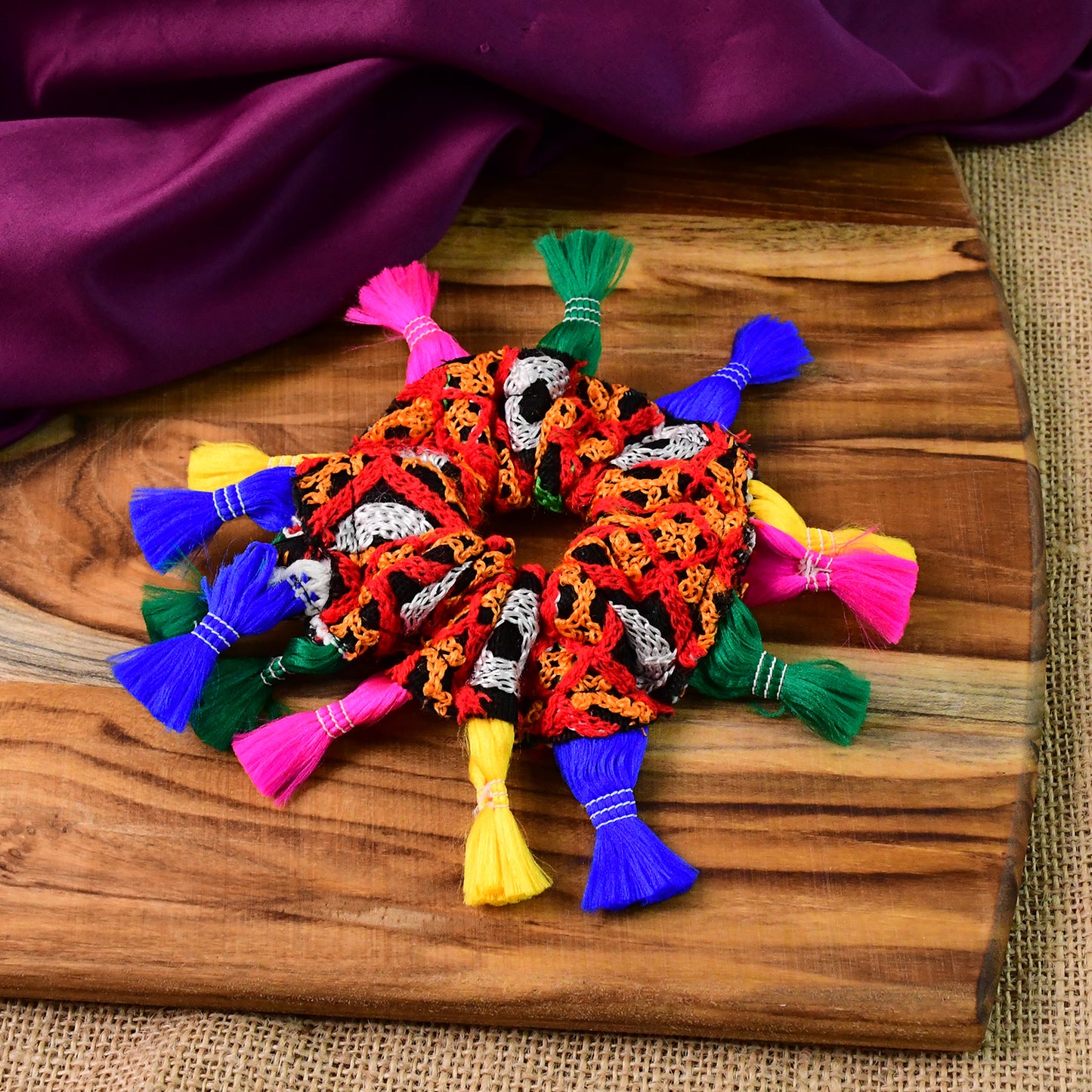 Traditional Multicolor Navratri Hair Bun Juda Accessory with Tassels – Ethnic Hair Scrunchie for Women and Girls