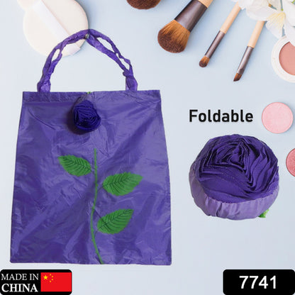 Foldable Rose Shape Reusable Nylon Shopping Bag with Pocket Size Cover for Grocery, Travel and Everyday Use