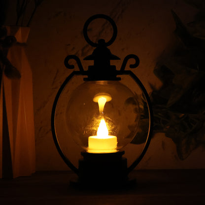 LED Storm Lantern Decorative Light Vintage Style Battery Operated Flickering Flame Candle Lamp for Home, Diwali, Christmas and Festive Decoration (1 Pc)