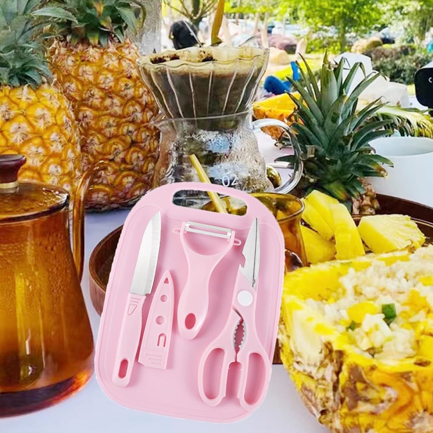 Mini Travel Cutting Board Set 4 Pieces Portable Camping Kitchen Knife Peeler Scissors and Chopping Board Set for Travel and Outdoor Use
