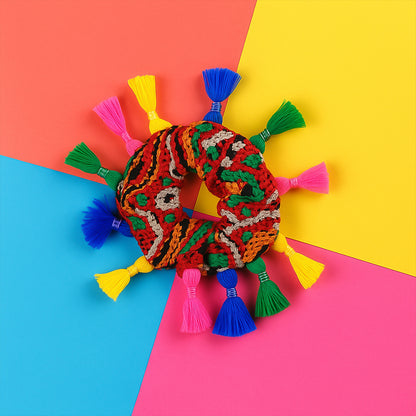 Traditional Multicolor Navratri Hair Bun Juda Accessory with Tassels – Ethnic Hair Scrunchie for Women and Girls