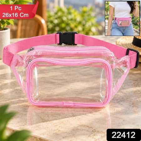 Transparent Pvc Waist Bag With Two Zip Pockets And Adjustable Strap (26x16 Cm)
