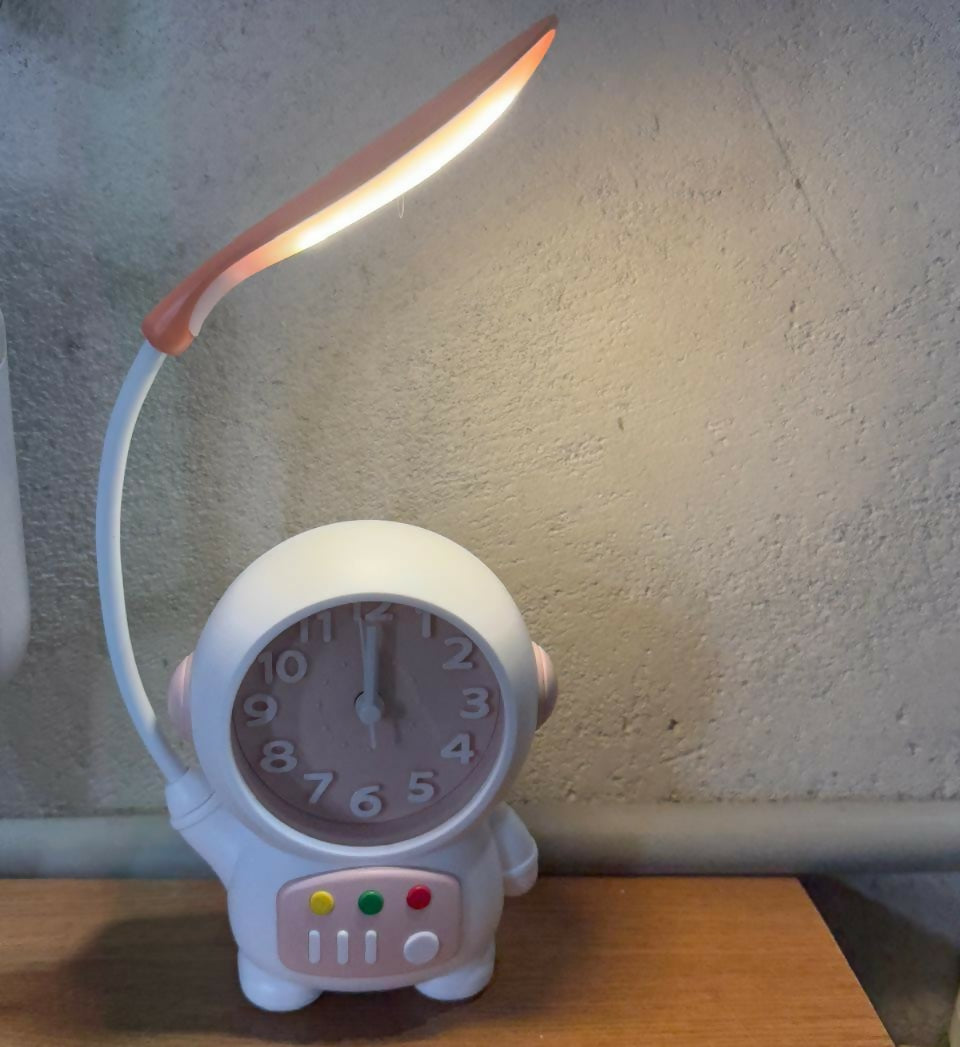 Astronaut LED Table Lamp with Built In Clock Flexible Study Desk Light for Kids Bedroom, Study Table and Bedside (1 Pc)