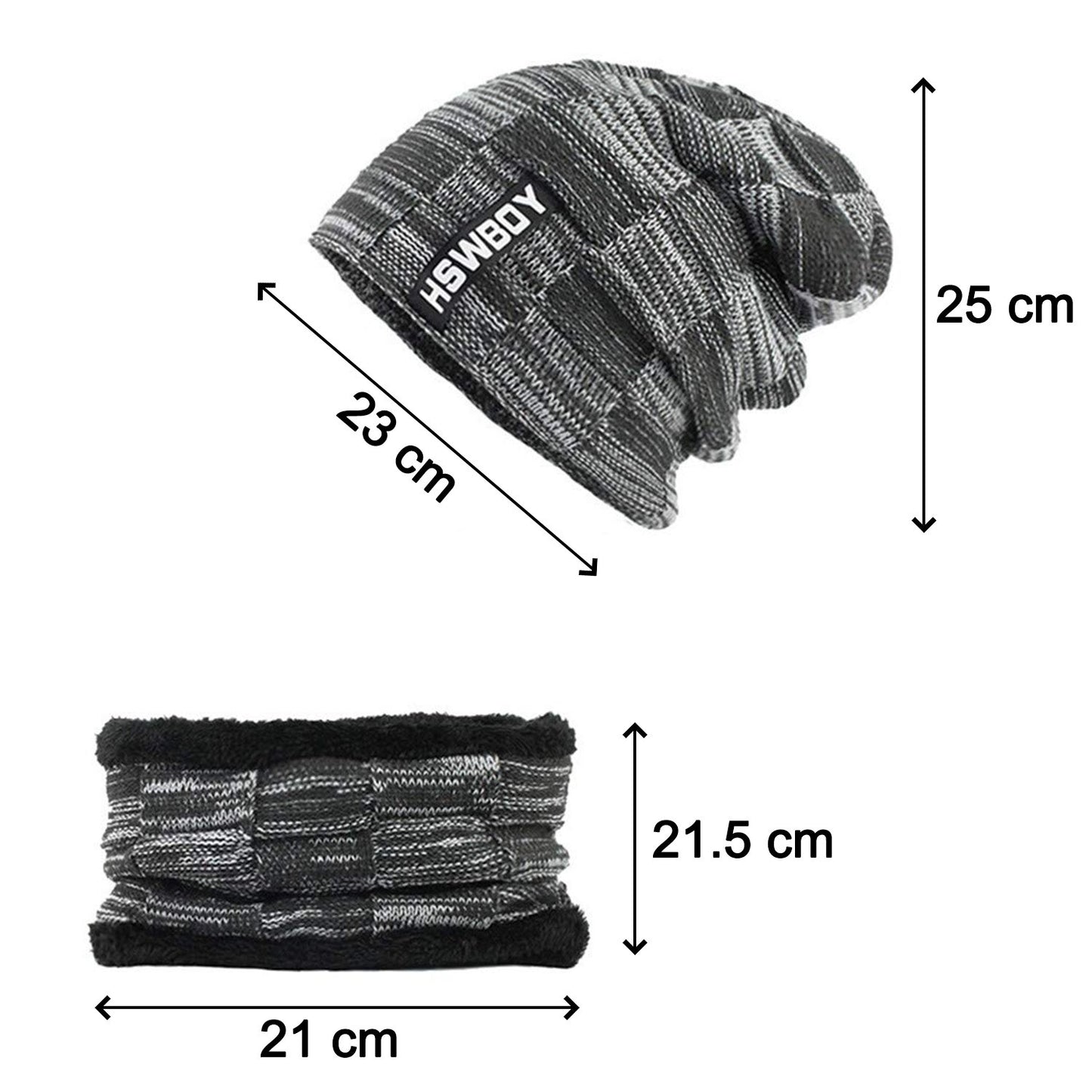Ultra Soft Unisex Woollen Beanie Cap and Muffler Scarf Set Winter Thermal Knit Cap with Warm Fleece Lining