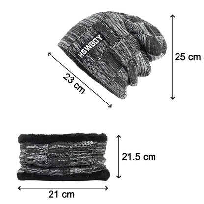 Ultra Soft Unisex Woollen Beanie Cap and Muffler Scarf Set Winter Thermal Knit Cap with Warm Fleece Lining