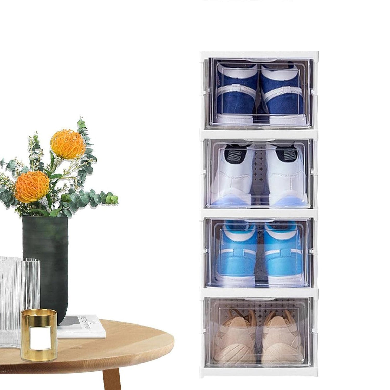 Stackable Multifunctional 4 Layer Storage Organizer Cart with Foldable Shelves and Rolling Wheels for Kitchen, Bedroom, Bathroom and Laundry (1 Pc)
