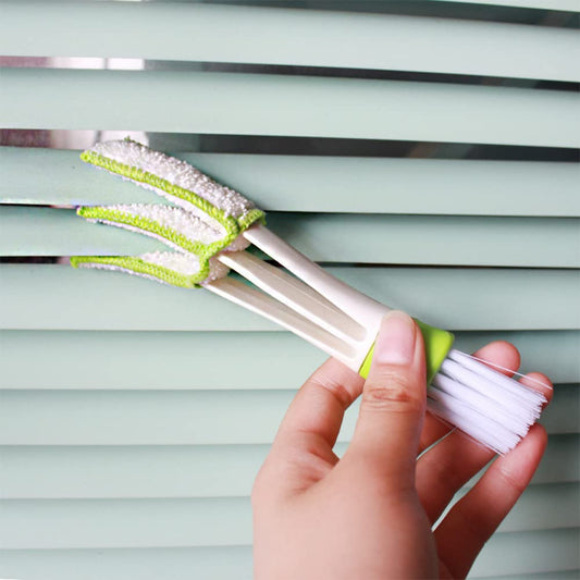 3-in-1 Blind, AC Vent and Keyboard Gap Cleaner – Dual-End Dusting Tool with 3-Prong Removable Microfiber Sleeves and Precision Nylon Bristle Brush – Ergonomic Non-Slip Handle, Washable Covers, Compact Detailer (1 Pc)