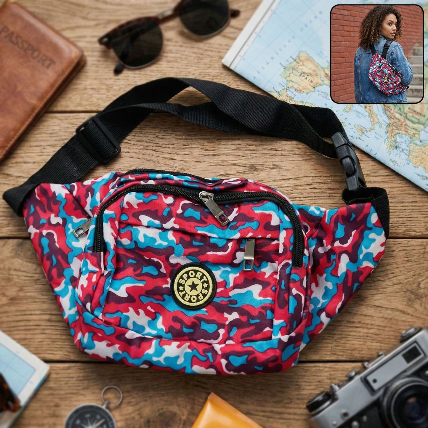 Stylish Multi-Purpose Waist Bag and Crossbody Sling Pouch with Adjustable Strap and Secure Zipper Compartments