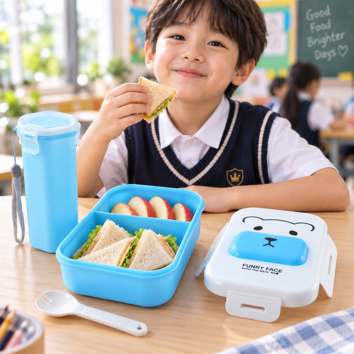 Kids Lunch Box With Water Bottle And Spoon For School Tiffin (1 Set)
