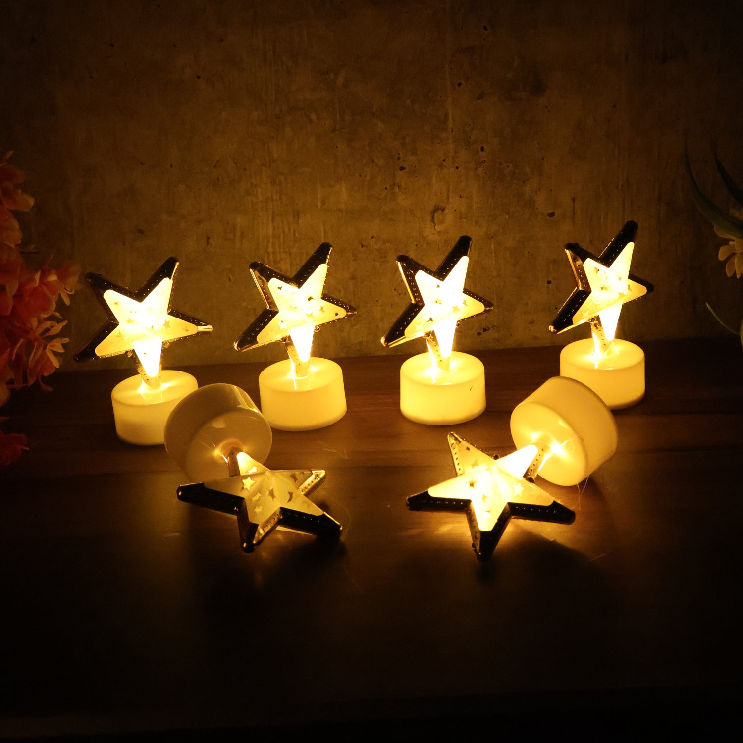 Set of 12 Star Shaped Flameless LED Candles Battery Operated Flickering Decorative Lights for Home Decor Festivals Weddings Parties and Special Events