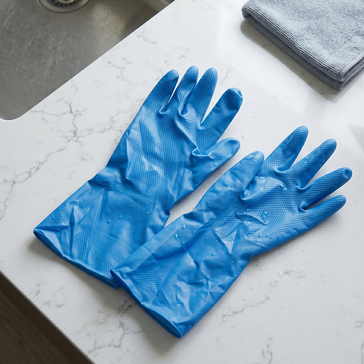 Large Blue Rubber Cleaning Gloves for Dishwashing and Household Cleaning, Reusable Waterproof Gloves for Kitchen, Bathroom and Daily Chores (1 Pair)