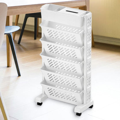 5 Tier Rotating Plastic Bookshelf with Wheels – Mobile Storage Organizer Rack for Books, Toys, Office, Home and Study Room