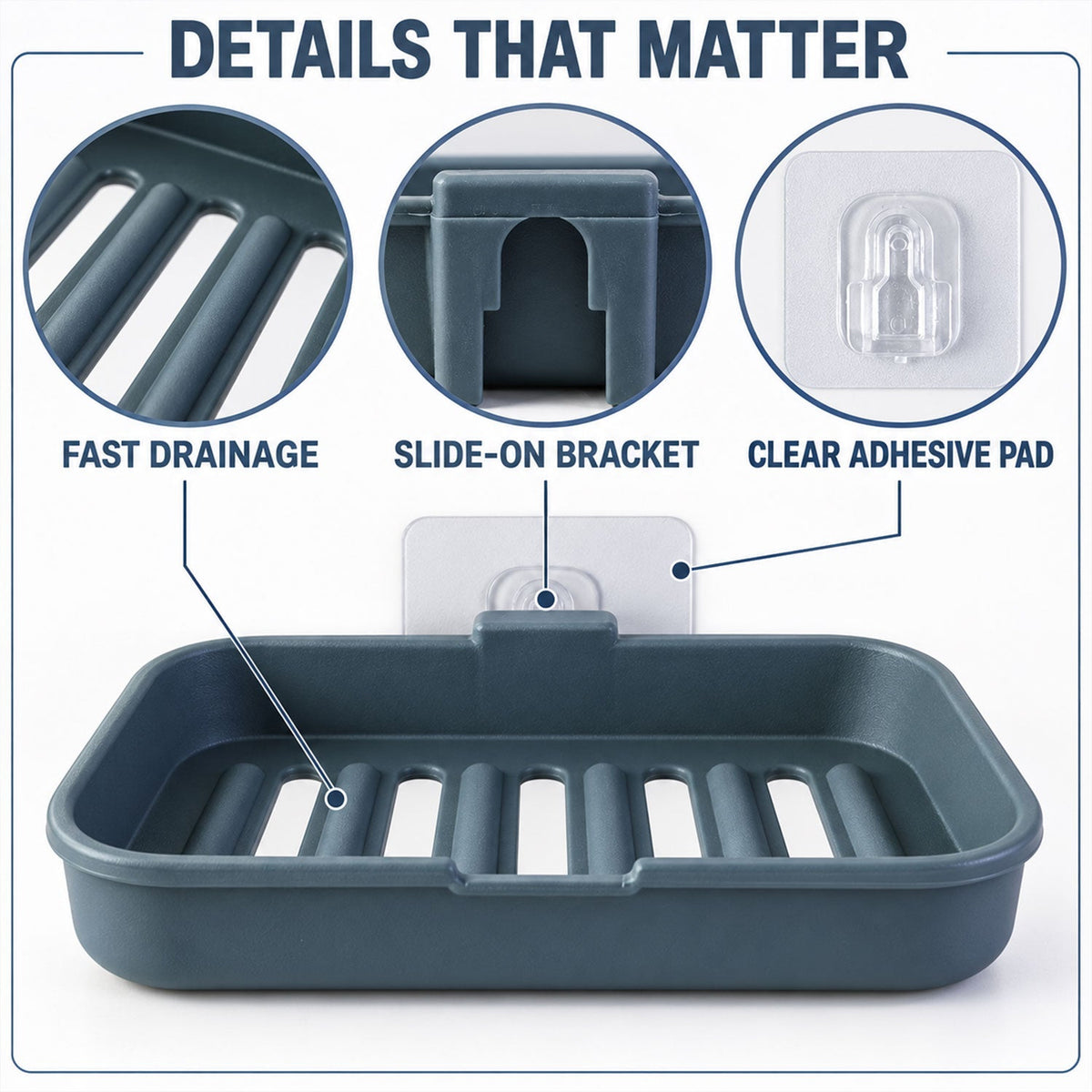 Wall Mounted Plastic Soap Dish With Drainage And Adhesive Hooks - Apex(2 Pc Set)