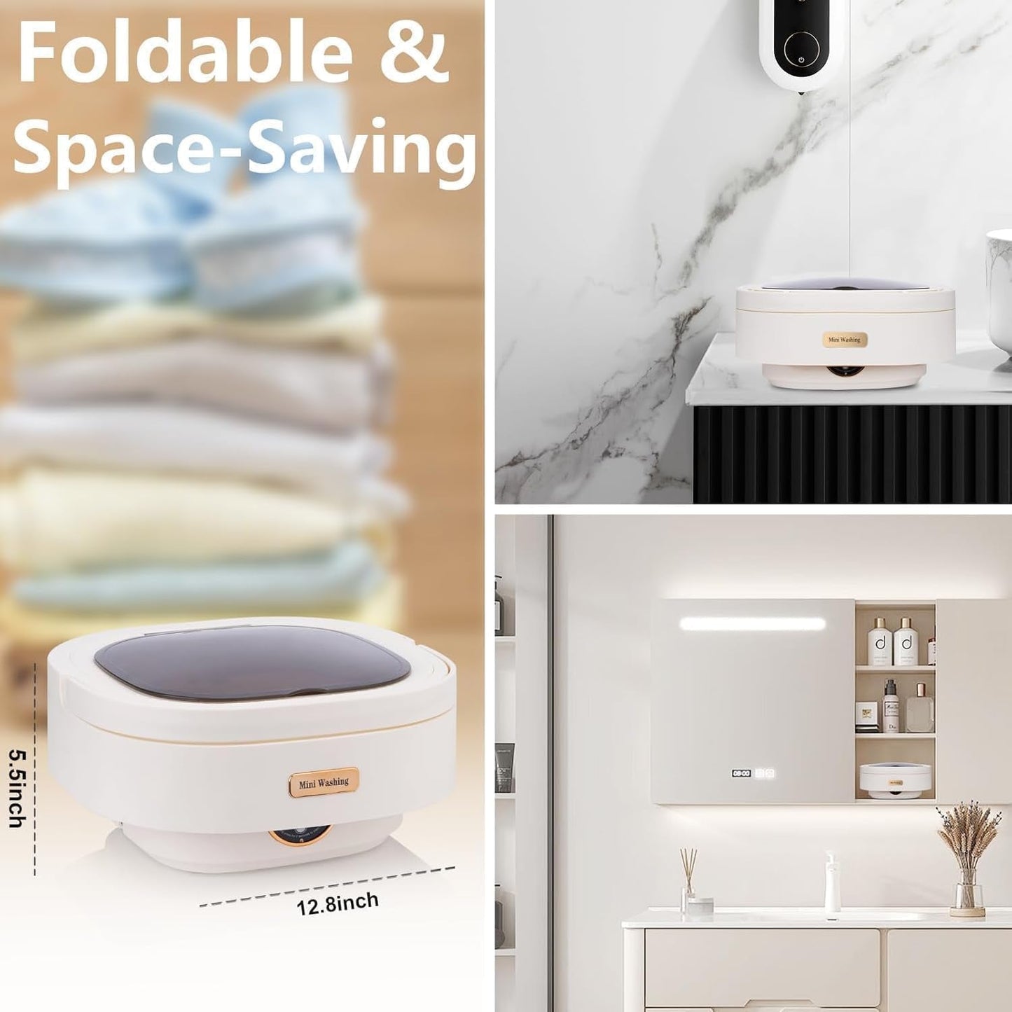 Portable Folding Washing Machine Mini Collapsible Washer with Spin Basket for Socks Underwear Baby Clothes Travel Hostel and Apartment Use (1 Pc)