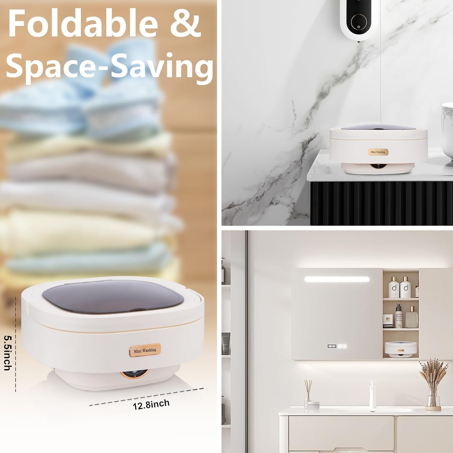 Portable Folding Washing Machine Mini Collapsible Washer with Spin Basket for Socks Underwear Baby Clothes Travel Hostel and Apartment Use (1 Pc)