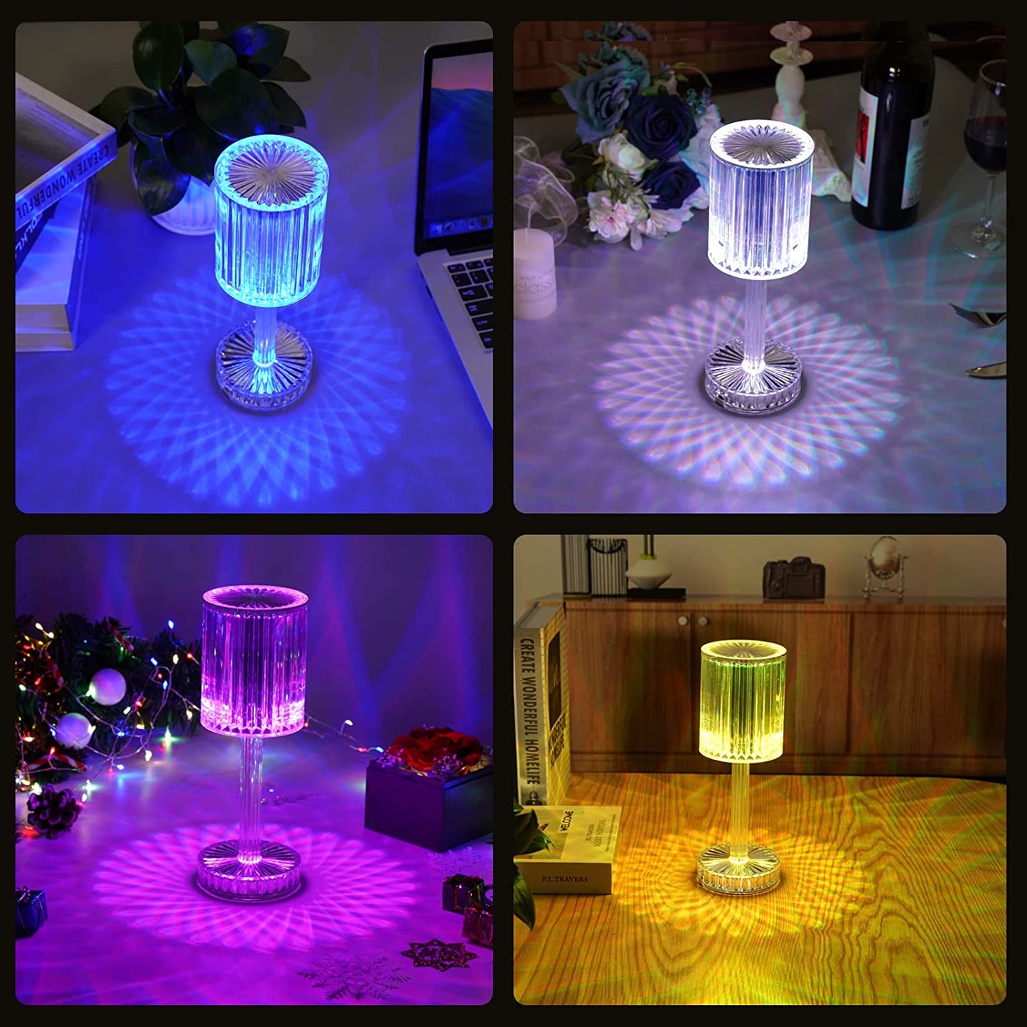 Crystal Table Lamp with Touch Control and USB Charging – Rechargeable RGB LED Atmosphere Nightstand Lamp for Bedroom, Living Room and Home Decor