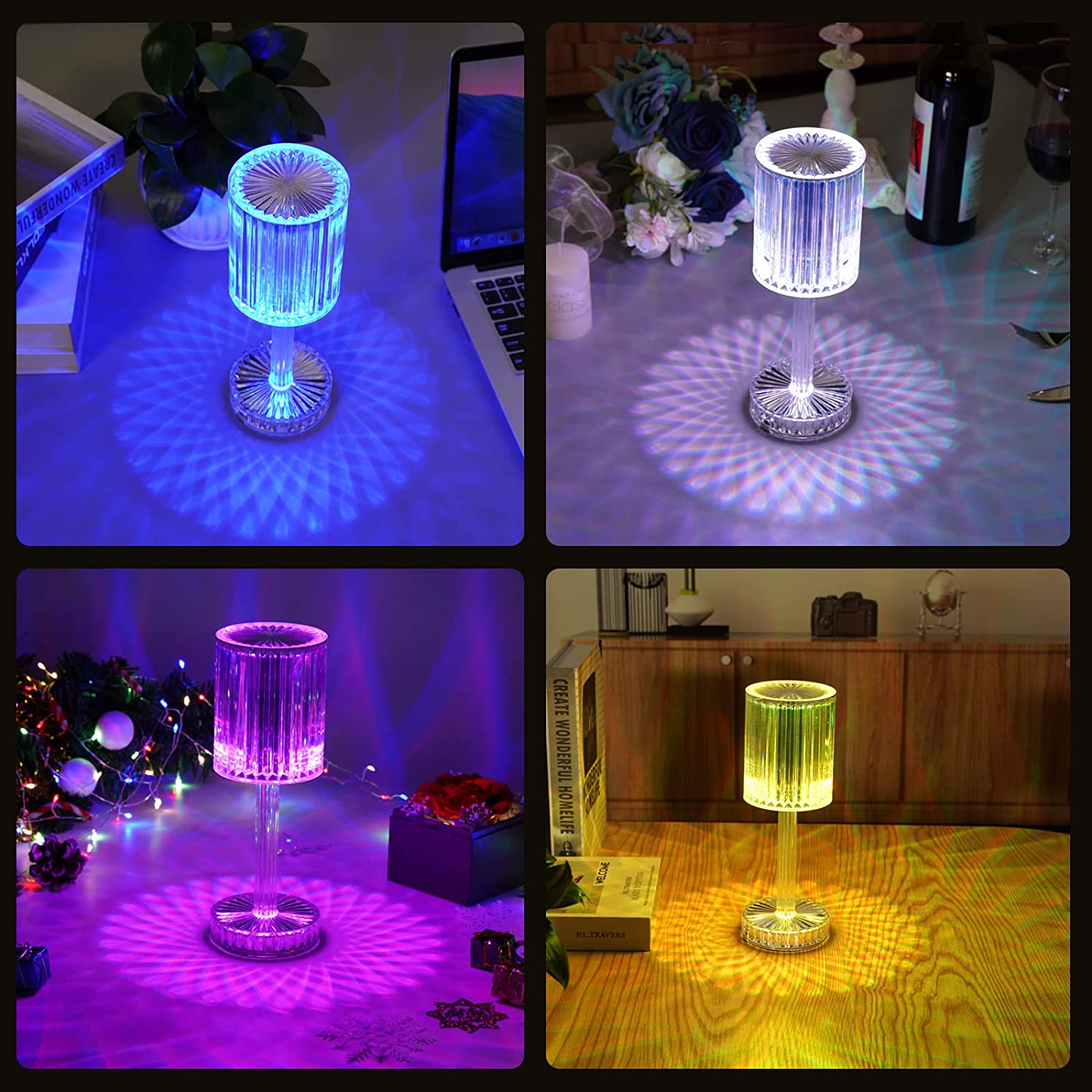 Crystal Table Lamp with Touch Control and USB Charging – Rechargeable RGB LED Atmosphere Nightstand Lamp for Bedroom, Living Room and Home Decor